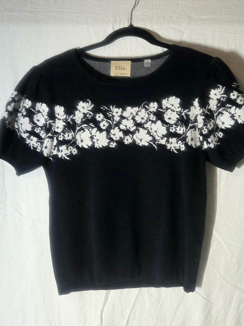 Elie Tahari Navy and White Floral Sweater